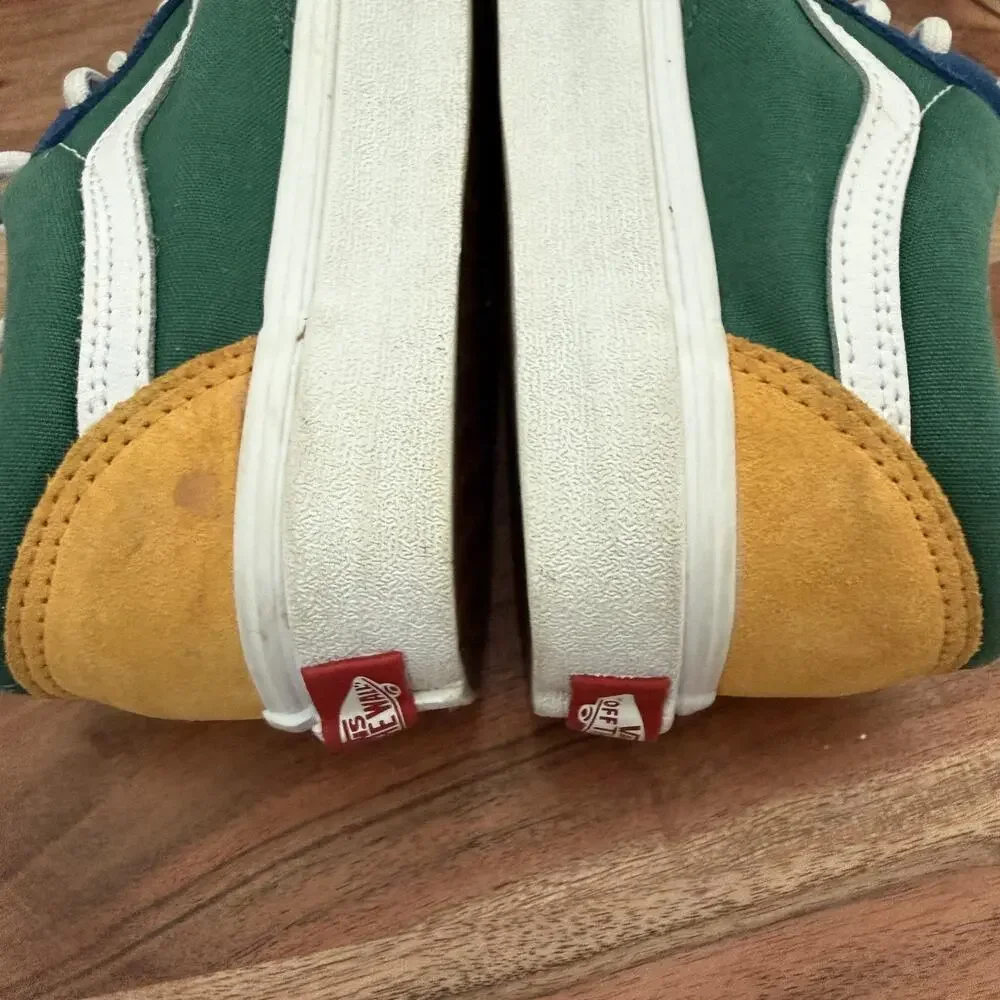 Vans Old Skool Shoes Mens Size 6 Womens 7.5 Blue Green Yellow Suede Canvas Skate